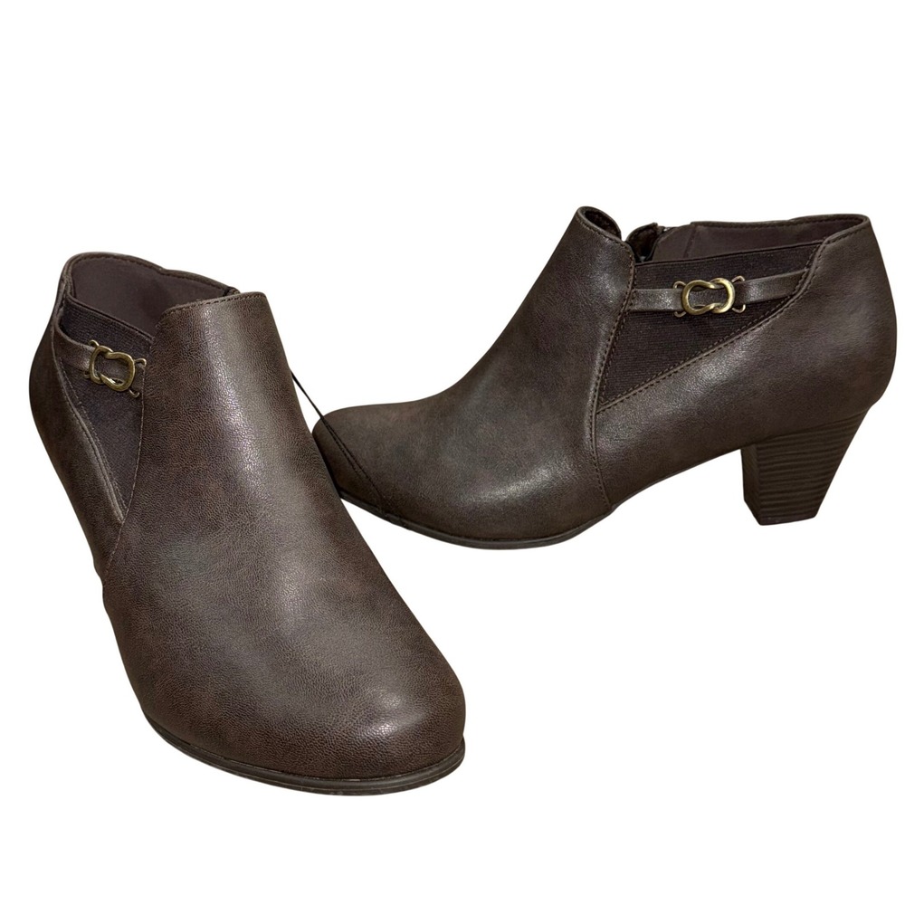 Whitemt. Brown Womens Ankle Block Heel Buckle Dress Boots Boho Office Career 11W